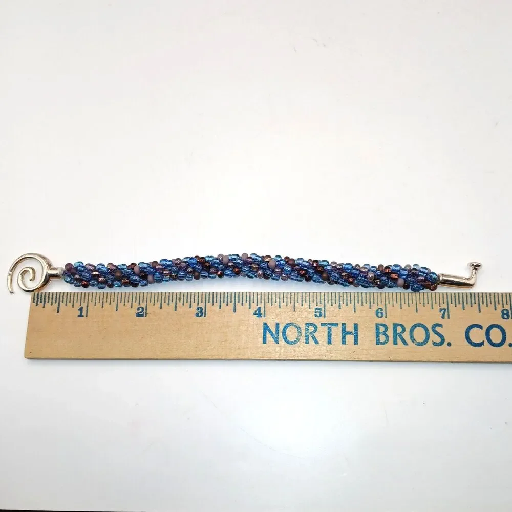 Jewelry Bracelet Kumihimo Braided Blue & Purple Seed Beads Handmade 7.5 in